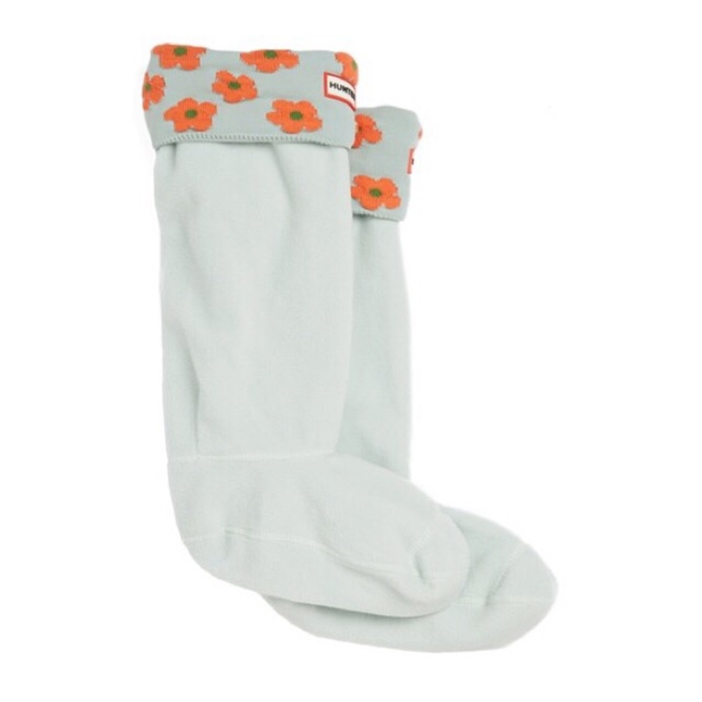 Women's Blue Flower Cuff Original Tall Welly Socks